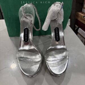 Jessica Rich Silver Platform Heels Size 42 Ankle Strap Clear Party Shoes